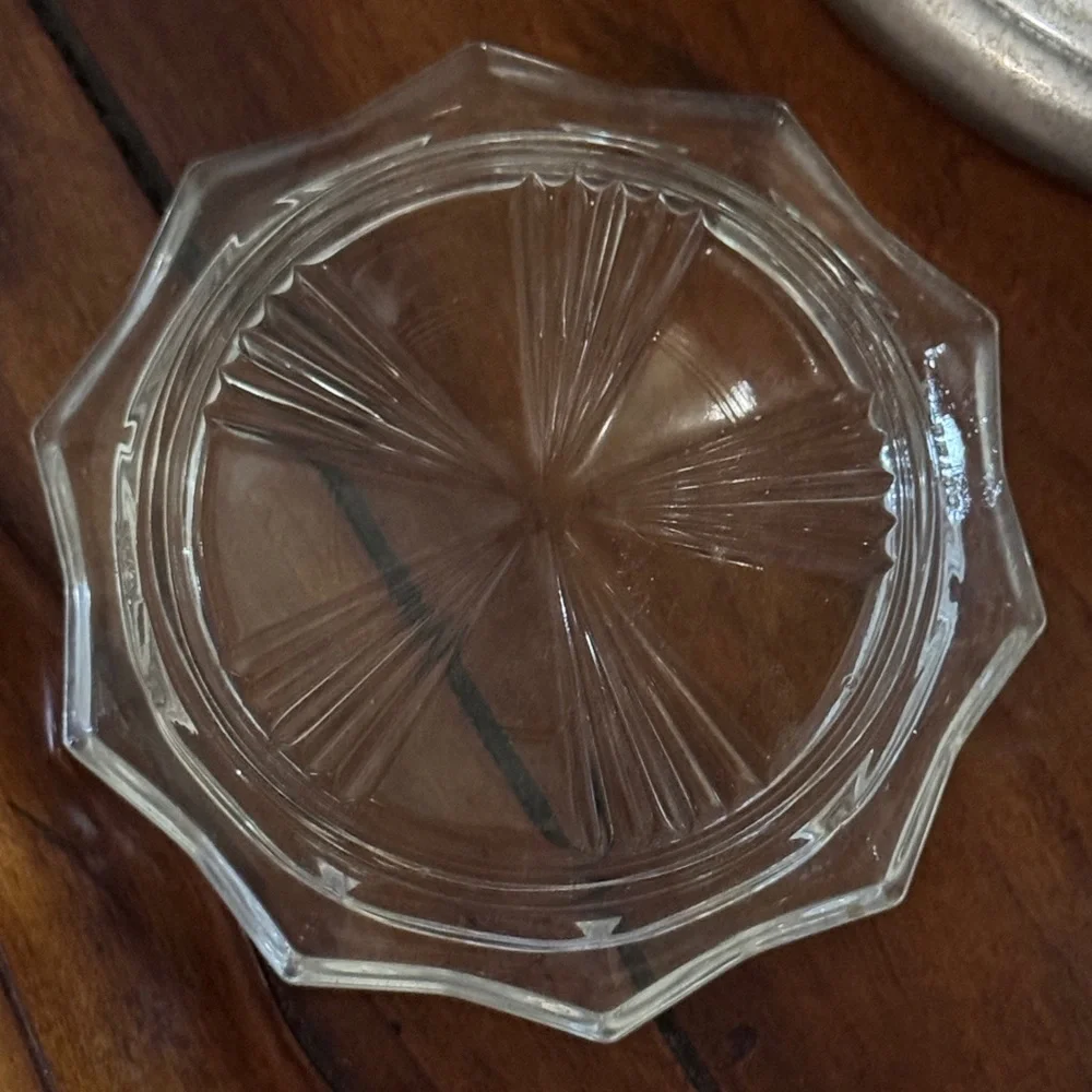 Vintage Barware Coaster Set Reims French Crystal Sunburst Cottagecore